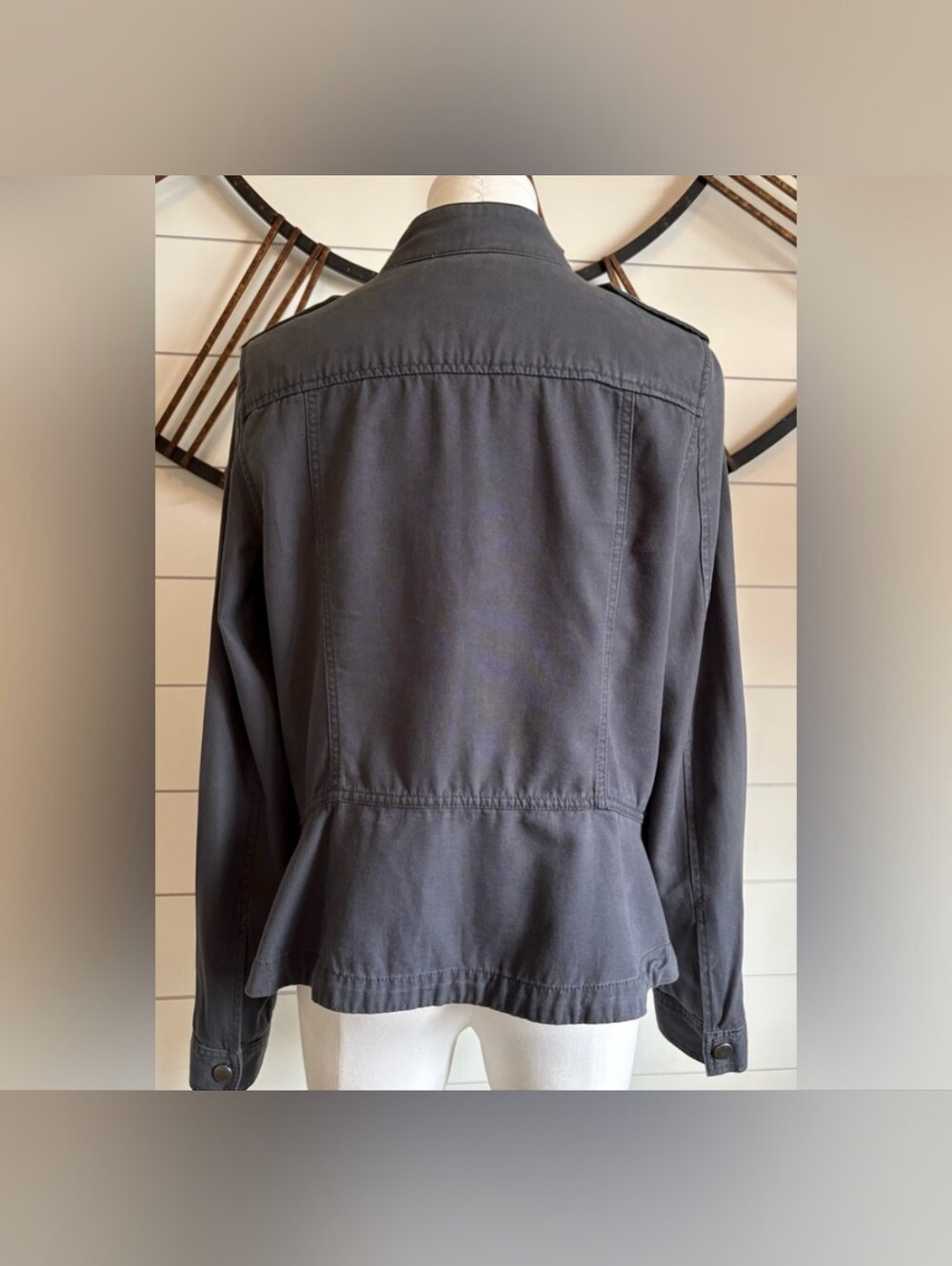 Hinge Dark Grey Military Style Utility Jacket 100% Cotton Canvas W Full Zip. - Picture 4 of 9
